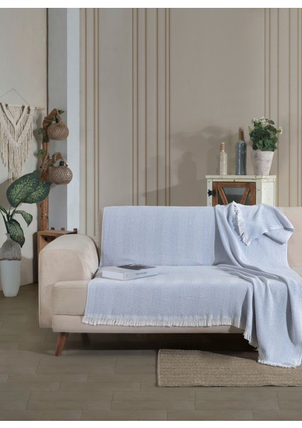 Lily B mavi Koltuk Örtüsü 150 x 200 cm Kanepe Çekyat Divan Örtüsü Şalı Pamuklu Püsküllü