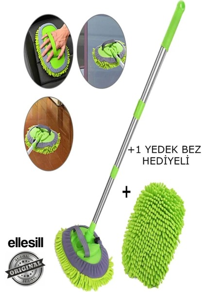 2 In 1 Mikrofiber Araba Yıkama Fırçası - Teleskopik Uzun Saplı Detay Fırçası