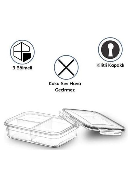 Ug® 3 Bölmeli Kilitli Kapaklı 1 Litre Erzak Saklama Kabı LC-510