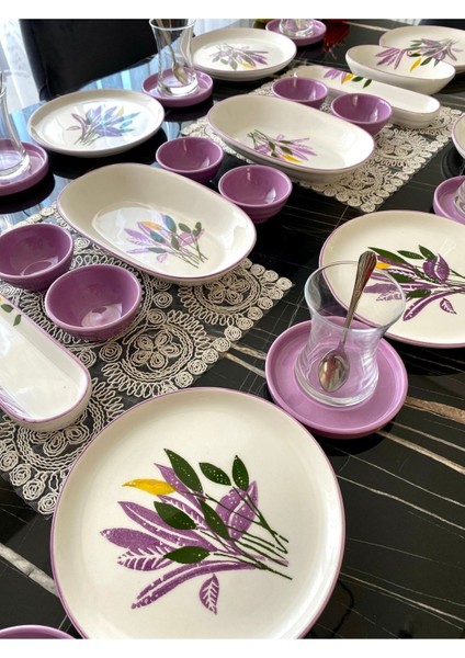 8 Kişilik Şık Seramik Kahvaltı Takımı, Mikrodalga ve Bulaşık Makinesi Uyumlu modelleri