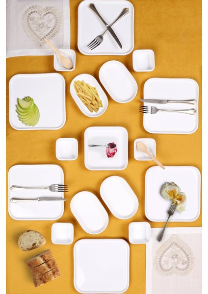 6 Kişilik Seramik Kahvaltı ve Yemek Takımı Seti, BPA Free, Beyaz Renk