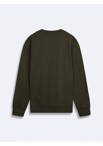 Signli Sıfır Yaka Uzun Kollu Yeşil Sweatshirt