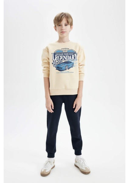 Erkek Çocuk Bisiklet Yaka Baskılı Kalın Sweatshirt D3051A824WN
