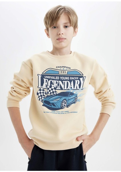 Erkek Çocuk Bisiklet Yaka Baskılı Kalın Sweatshirt D3051A824WN