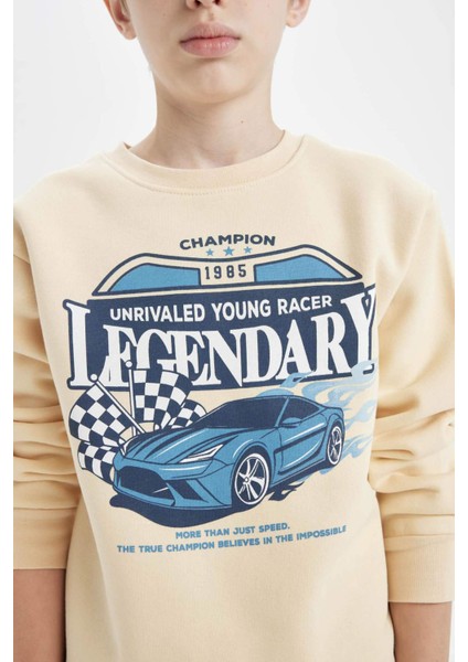 Erkek Çocuk Bisiklet Yaka Baskılı Kalın Sweatshirt D3051A824WN