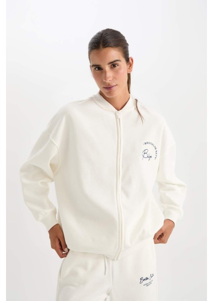 DeFactoFit NBA Brooklyn Nets Oversize Geniş Kalıp Kolej Yaka Sırt Baskılı Bomber Hırka C8101AX24AU