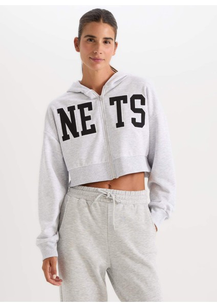 NBA Brooklyn Nets Crop Kalın Fermuarlı Sweatshirt D2362AX24AU modelleri