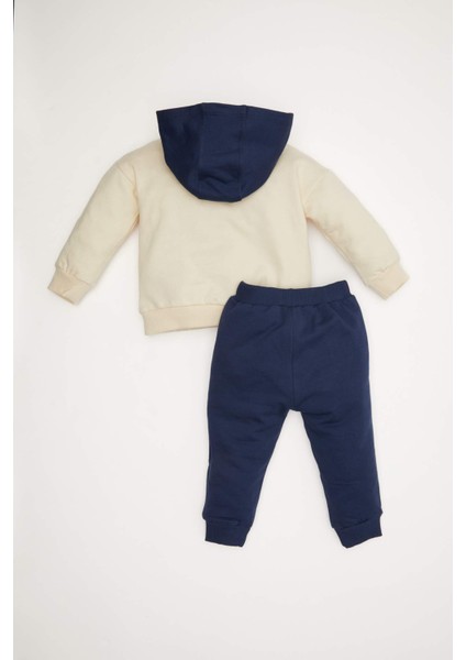 Erkek Bebek 2'li Takım Kapüşonlu Baskılı Sweatshirt Beli Lastikli Jogger Eşofman Altı D5824A524WN
