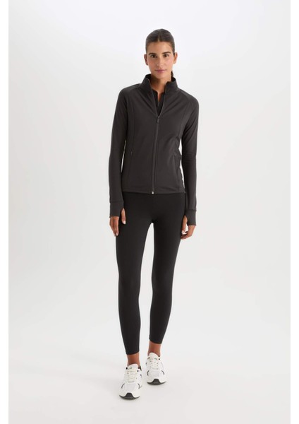 DeFactoFit Fitted Dik Yaka Çift Cepli Fermuarlı Spor Hırka B3985AX24AU