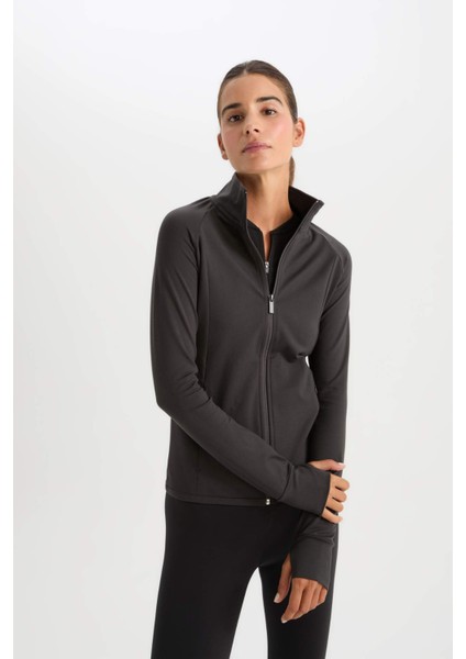 DeFactoFit Fitted Dik Yaka Çift Cepli Fermuarlı Spor Hırka B3985AX24AU
