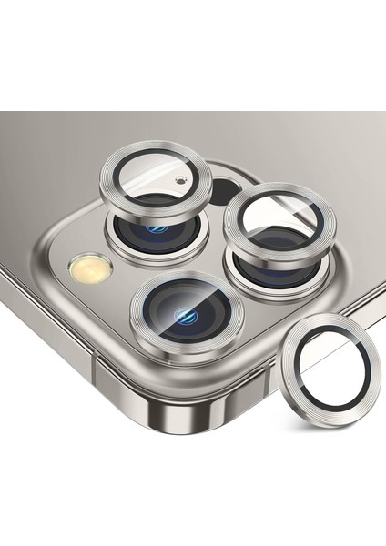 Apple iPhone 16 Pro Max ve Apple iPhone 16 Pro Kamera Camı Lens Koruyucu Halka Set - Beyaz Titanyum