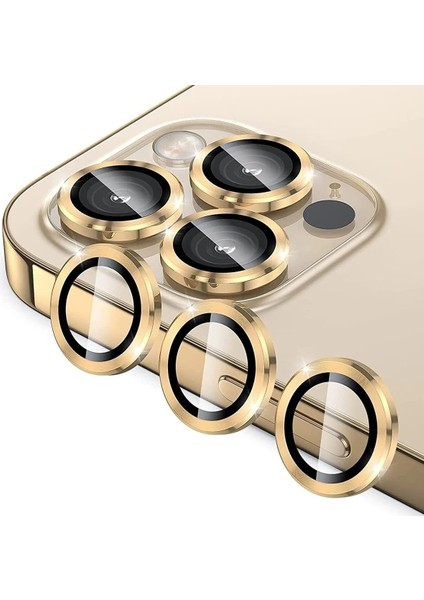Apple iPhone 12 Pro/11 Pro/11 Pro Max ile Uyumlu Kırılmaz Metal Çerçeveli Kamera Lens Koruyucu Altın-Gold