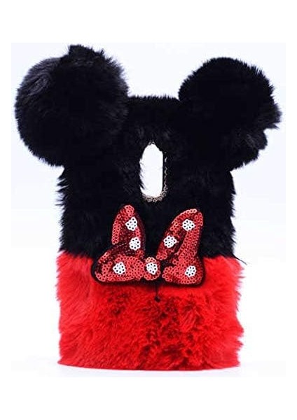 Galaxy J3 Pro Uyumlu Kelebek Desenli Tüylü Yumuşak Peluş Kılıf (Siyah)