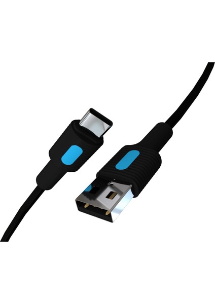 Coral USB A-C Hızlı Şarj Kablosu, Siyah Kablo, Mavi/siyah Uçlar (120 Cm)