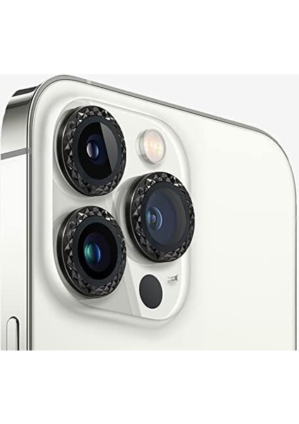 Iphone 13 Pro / 13 Pro Max Uyumlu Alüminyum Alaşım Elmas Kesim Çerçeveli Tempered Glass Kamera Lens Koruyucu Kırılmaz Cam(3'lü Set) (Siyah)