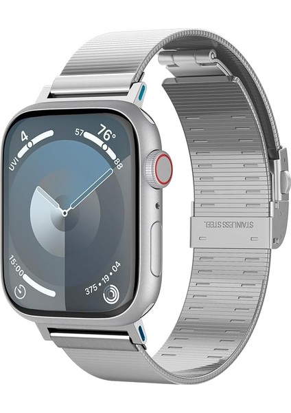 Apple Watch 49MM Ultra 2/1-46MM Seri 10-45MM Seri 9/8/7-44MM Seri Se2/se/6/5/4 Kordon Kayış Band Sleek Link Silver - AMP07224