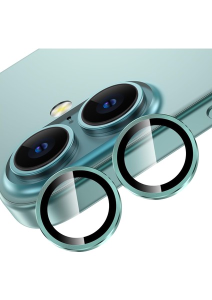 Apple iPhone 16 Plus Uyumlu Kamera Camı Lens Koruyucu Halka Set - Yeşil