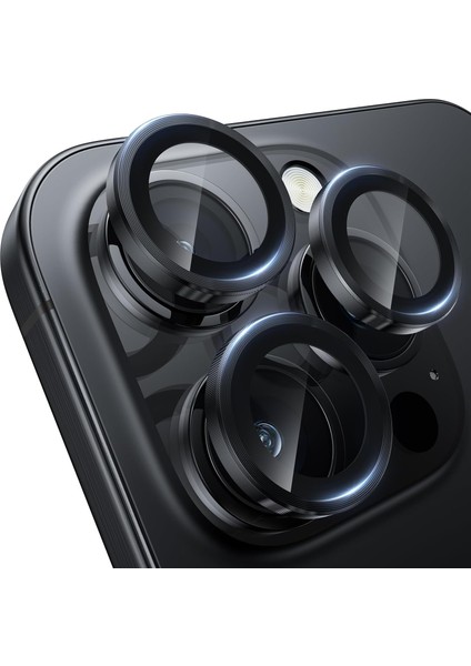 Apple iPhone 16 Pro Max Kamera Camı Lens Koruyucu Halka Set - Siyah Titanyum