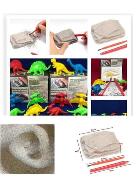 Renkli Dinozor Arkeolojik Kazı Seti (2 Adet) + 5 kg Doğal Kumsal Oyun Etkinlik Kumu