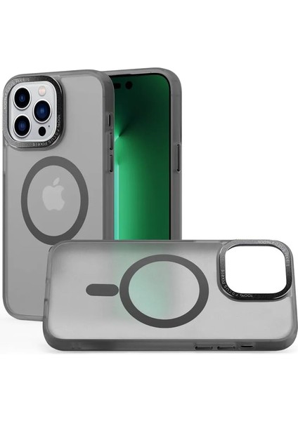 iPhone 12 Pro Max ile Uyumlu Lüks Pc Mat Magsafe Kılıf, Metal Tuşlu Frosted Manyetik Silinebilir Sararmaz Kılıf (Siyah)