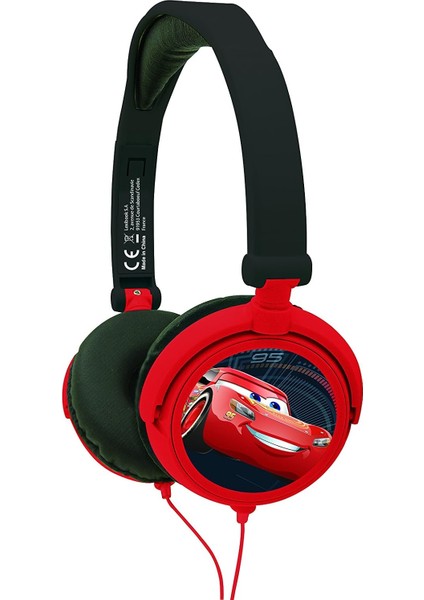 Pixar Arabalar Flash Mcqueen Stereo Kulaklık, Sınırlı Ses Gücü, Katlanabilir ve Ayarlanabilir, Kırmızı/siyah, HP010DC