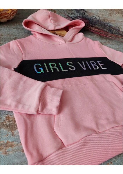 Pembe, Kapüşonlu, Kabartma Yazılı, Şardonlu,kız Çocuk Sweatshirt modelleri