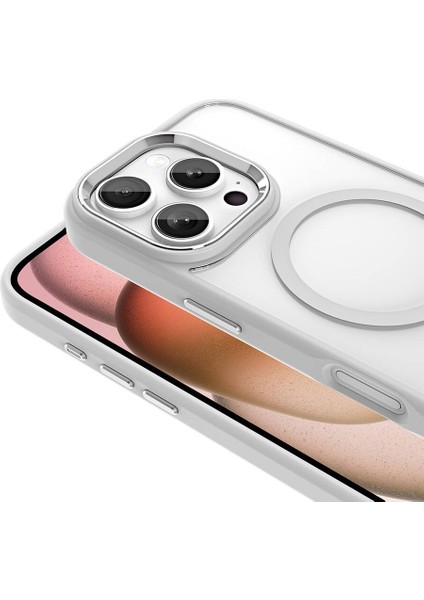 iPhone 16 Pro Kılıf Wireless Şarj Özellikli Parlak Kamera Çerçeveli Krom Kapak Kcr
