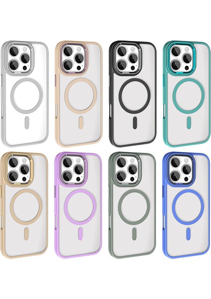 iPhone 16 Pro Kılıf Wireless Şarj Özellikli Parlak Kamera Çerçeveli Krom Kapak Kcr