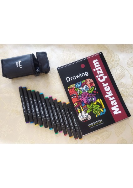 Çizim Defteri Marker Çizim Defteri ve Marker Kalem (Çift Uçlu)