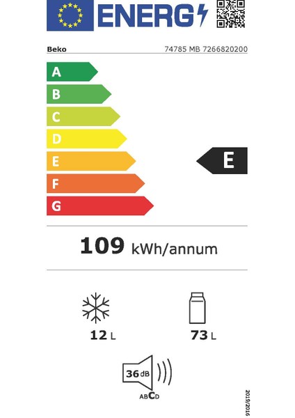 74785 MB E Enerji Sınıfı 85 lt Statik Buzdolabı