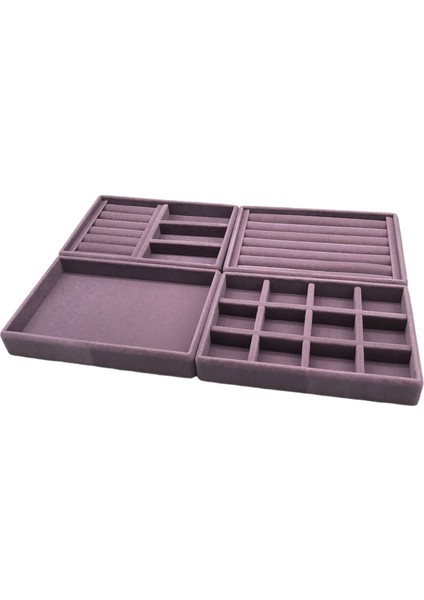 Yerli Üretim Süet Kumaş Lila Renk 4 Lü Takım Çekmeçe Içi Takı Standı