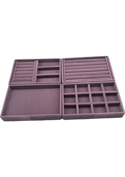 Yerli Üretim Süet Kumaş Lila Renk 4 Lü Takım Çekmeçe Içi Takı Standı modelleri