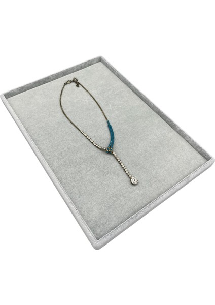 Yerli Üretim Süet Kumaş Gri Renk 34/24 cm Takı Servis Sunum Tablası