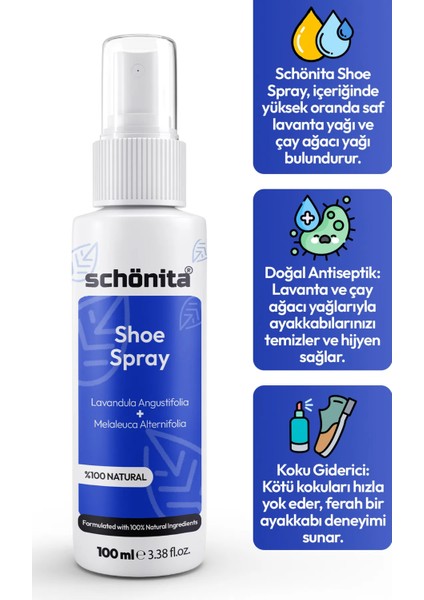 Lavanta Ve Çay Ağacı Yağı Içerikli Koku Önleyici Ayak Spreyi - Shoe Spray - 100ml