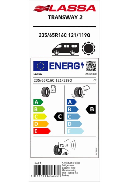 235/65 R16C 121/119Q Transway 2 Hafif Ticari Yaz Lastiği (Üretim Yılı: 2024)