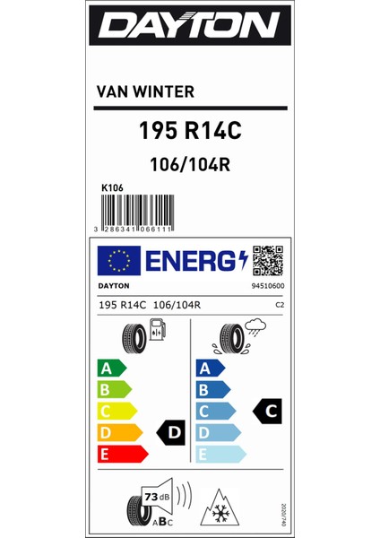 195 R14C 106/104R Dayton Van Winter Kış Lastiği (Üretim Yılı: 2024)