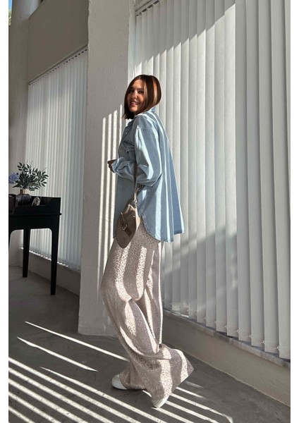 Taş Rengi Leopar Desenli Saten Pantolon fırsatları