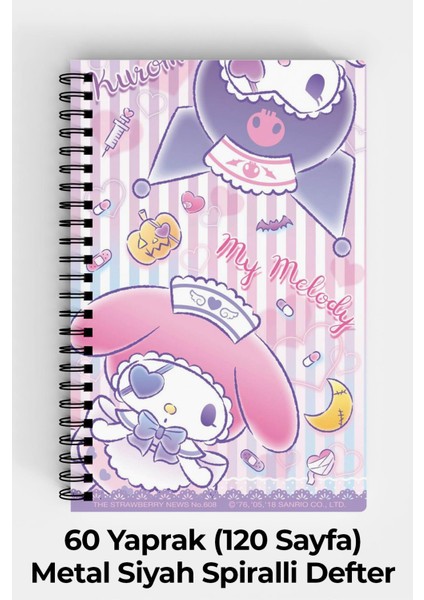 Anime Marketi Kuromi Tasarımlı A5 Spiralli Sert Kapak Defter 120 Sayfa