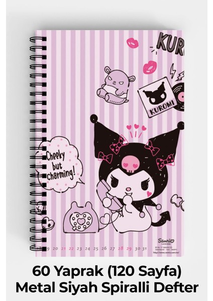 Anime Marketi Kuromi Tasarımlı A5 Spiralli Sert Kapak Defter 120 Sayfa