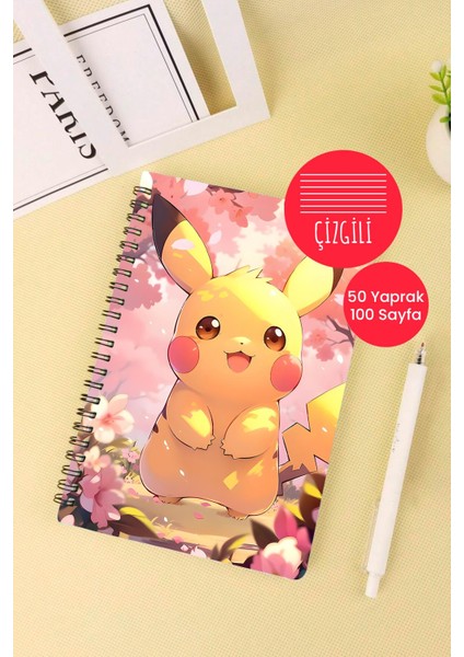 Anime Marketi Pokemon Pikachu Tasarımlı A5 Spiralli Okul Defteri 50 Yaprak 100 Sayfa - Çizgili