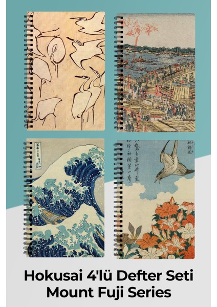 Anime Marketi Hokusai 4'lü Spiralli Defter Seti - Mount Fuji Series - Cizgisiz - 60 Yaprak A5 Boyutunda