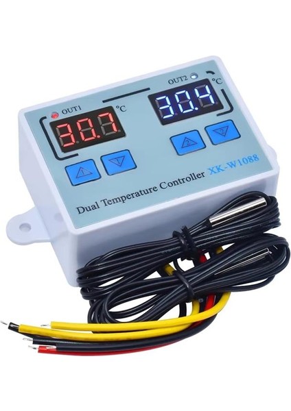 XK-W1088 Ac 110-220V Çift Dijital Göstergeli Termostat Sıcaklık Kontrol Cihazı 1500W