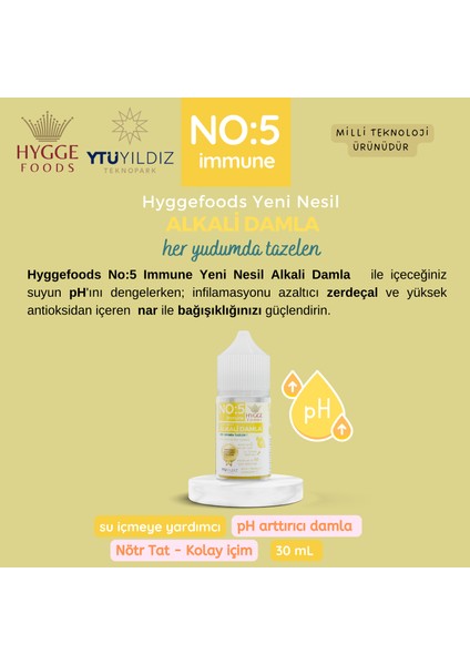 Hyggefoods Yeni Nesil Alkali Damla No:5 Immune Yüksek Antioksidanlı Ph Arttırıcı Su Içmeye Yardımcı fiyatları