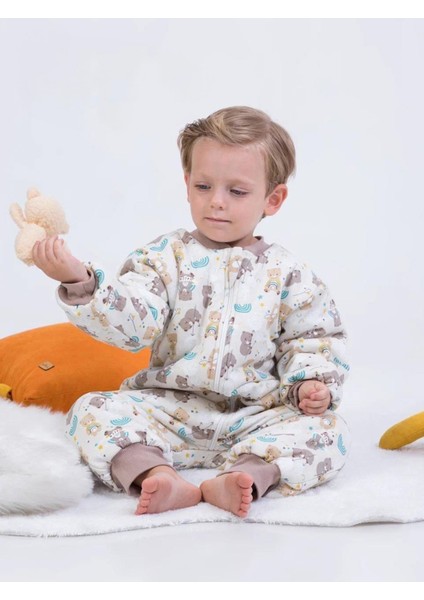Ayıcık Erkek ve Kız Çocuk Elyaf Dolgulu 2.5 Tog Desenli uyku tulumu - Krem modelleri