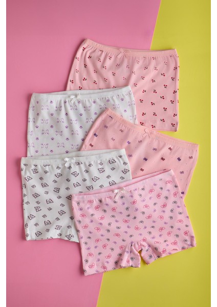 Kız Çocuk 5 Li Paket Kelebek Desenli Boxer Çok Renkli
