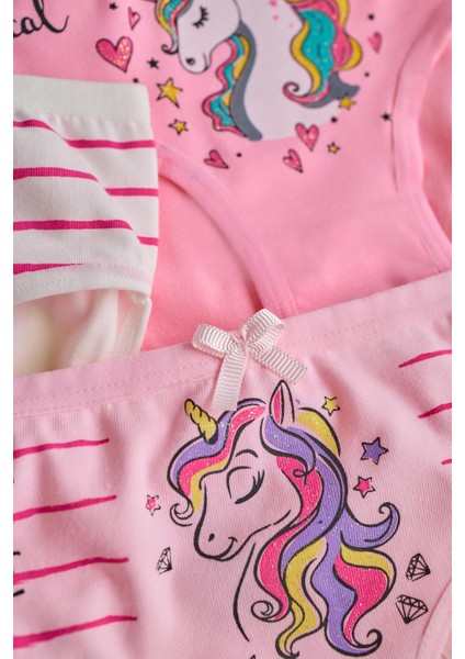 Kız Çocuk 5 Li Paket Unicorn Desenli Slip Külot Çok Renkli