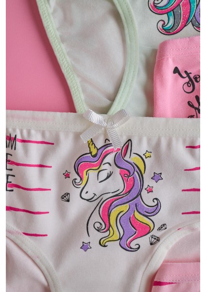 Kız Çocuk 5 Li Paket Unicorn Desenli Slip Külot Çok Renkli