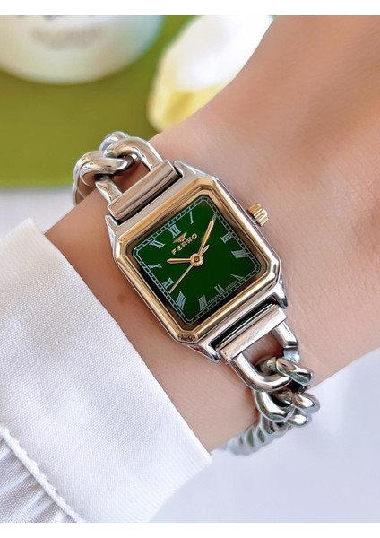 Retro Zincirli Özel Tasarım Çelik Kordon Iyon Kaplama Kasa Kadın Kol Saati+Bileklik EFL40132D6