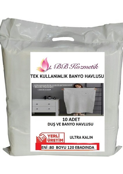 BB Kozmetik Tek Kullanımlık Banyo Havlusu Kullan At Ev Otel Seyahat Tatil Spor Havuz Kişiye Özel 10 Adet 80X120