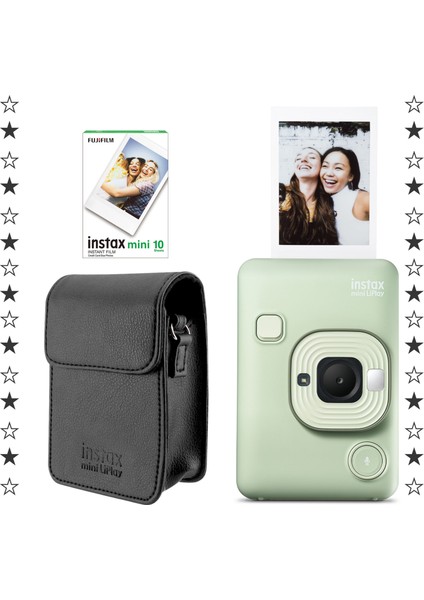 Mini Liplay Hybrid Matcha Green Fotoğraf Makinesi 10'lu Film ve Deri Kılıf Hediye Seti